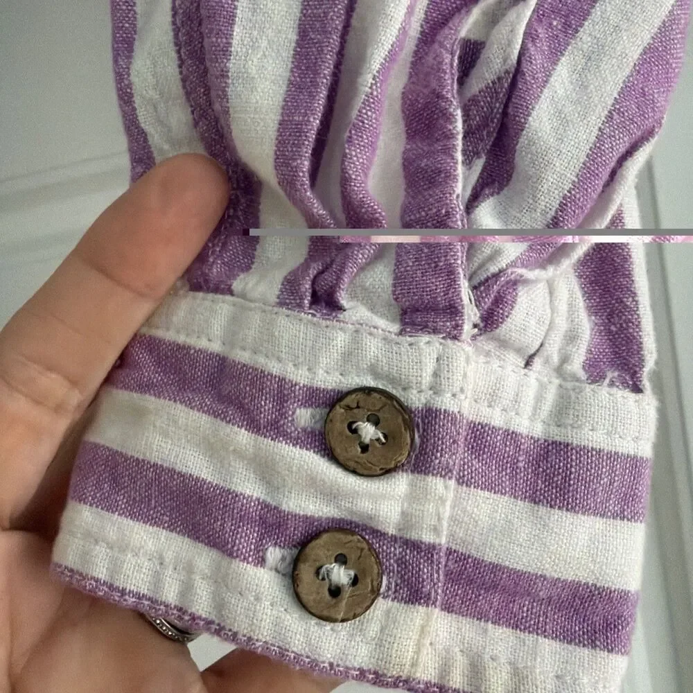 Free People Cropped Striped Top Purple White Button Front Tie Waist XS